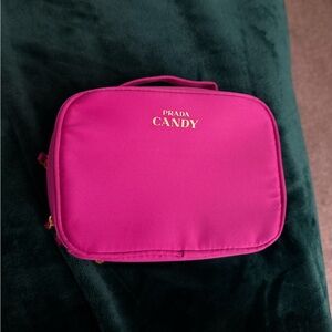 PRADA CANDY Pink Makeup Pouch Double Zip Travel Bag Cosmetic Toiletry Case Feet